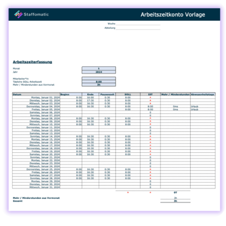 Arbeitszeitkonto Muster