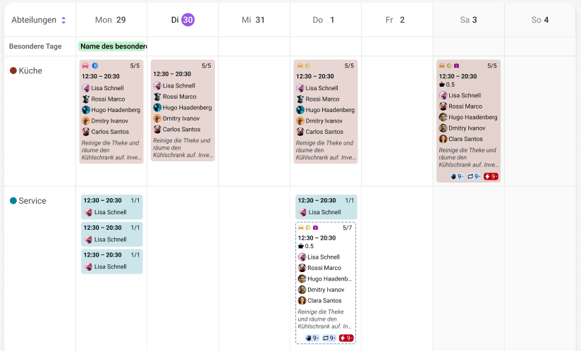 Detailansicht Wochenplan