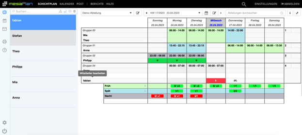 Dienstplan Software mesaPlan