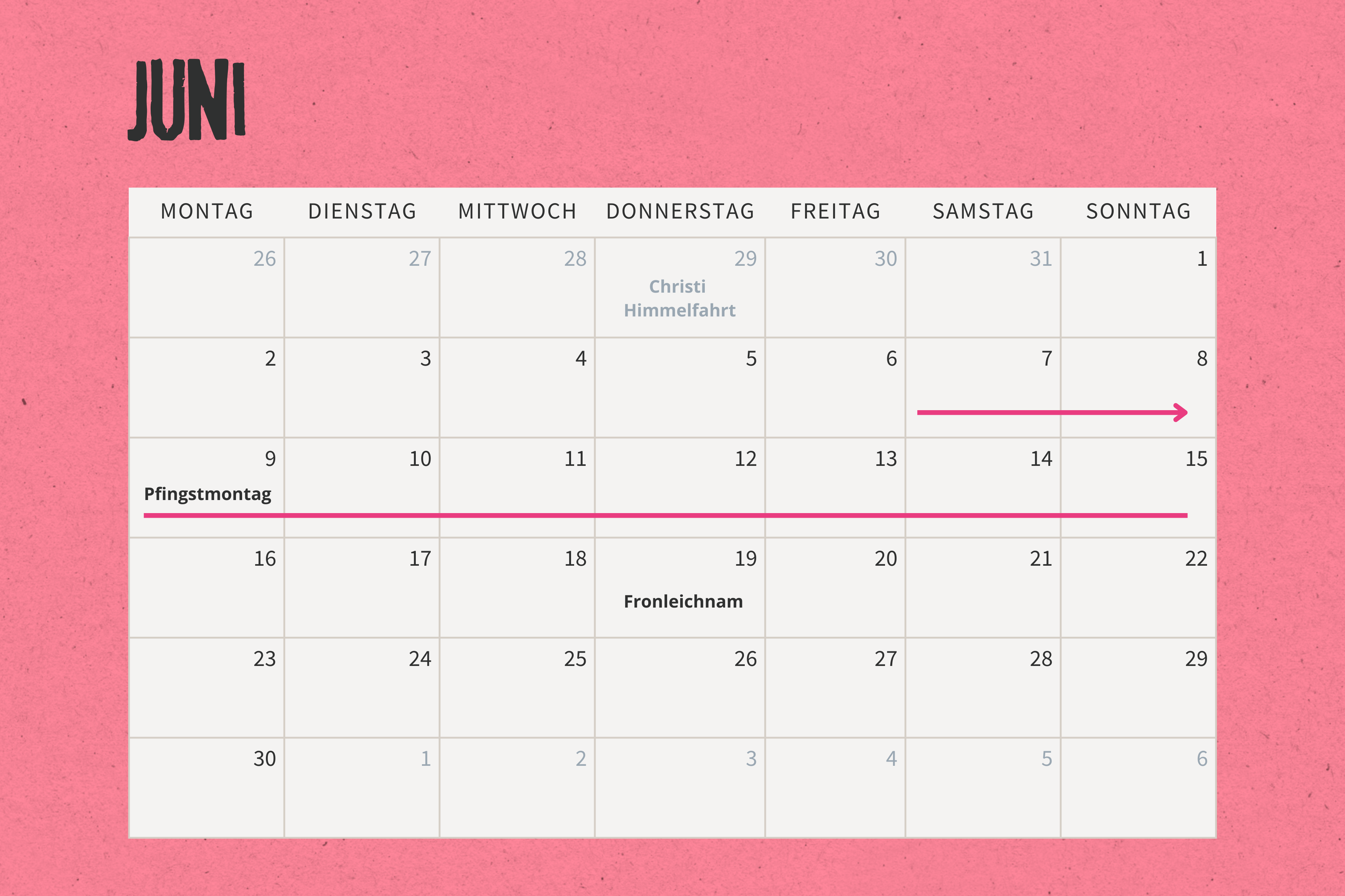 Feiertage Urlaub Juni