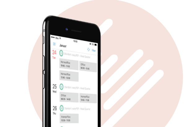 A smartphone with the Easypep scheduling app.