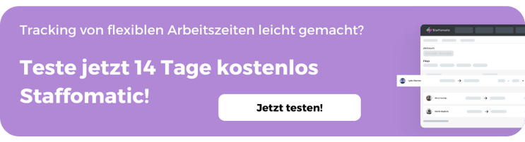 Jetzt die Zeiterfassung und das Arbeitszeitkonto von Staffomatic testen!