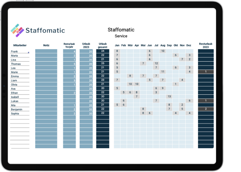 Excel Urlaubsplaner 2025 kostenlos herunterladen • Staffomatic