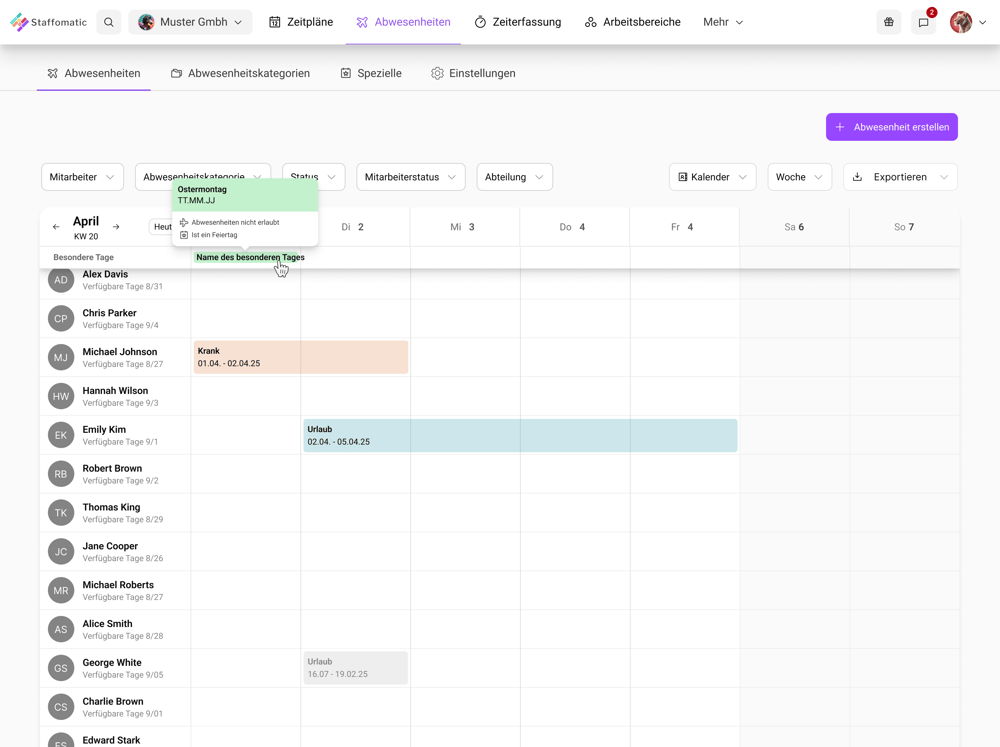 2.0 Relaunch Abwesenheiten Kalenderansicht
