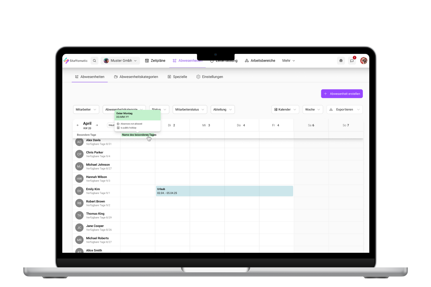 2.0 Relaunch Abwesenheiten Mockup desktop kleiner