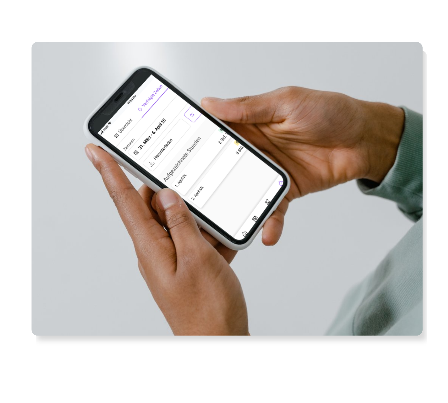 2.0. Relaunch Zeiterfassung Mockup mobil Person 2
